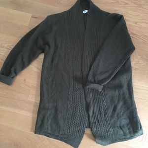 Olive Open Cardigan Waffle Weave
